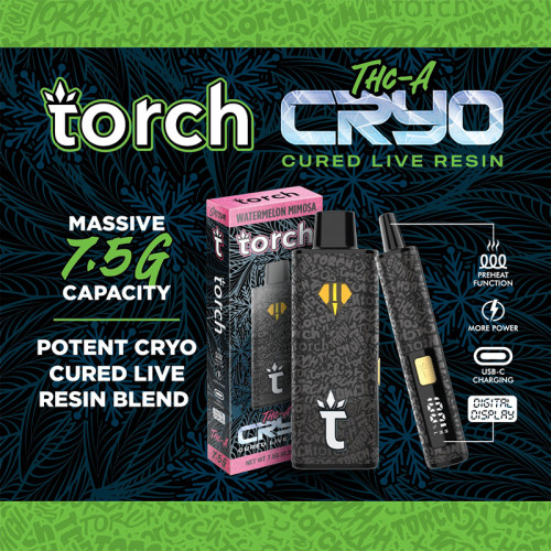 Torch THC-A Cryo Cured Live Resin Disposable Vape 7.5gm/5ct/pk