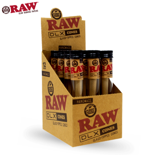 RAW DLX KING SIZE GLASS TIPPED CONES 12CT/PK 