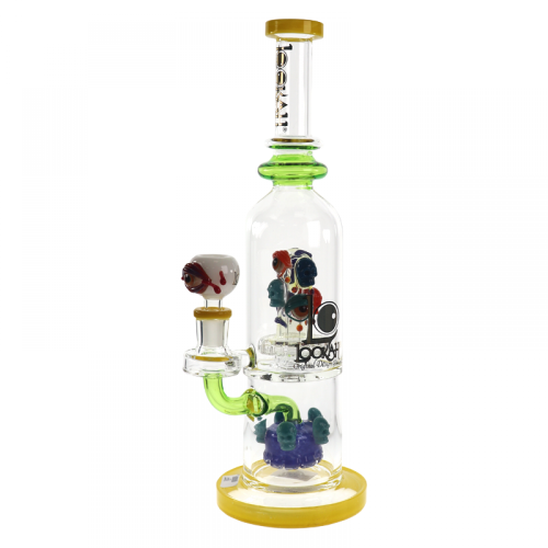 13.5 INCH DUAL SHOWERHEAD PERCOLATOR WITH SKULLS AND EYE GLASS WATER PIPE 990GM