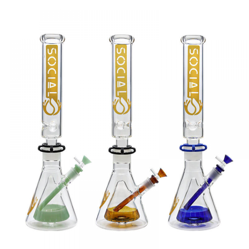18 INCH SOCIAL GLASS HADES WITH CONE PERCOLATOR 2 JOINT BEAKER BASE WATER PIPE 970GM 
