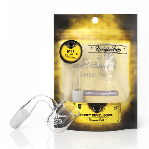 HONEY BEE YELLOW LINE 18MM MALE 90° QUARTZ BANGER – CHOOSE