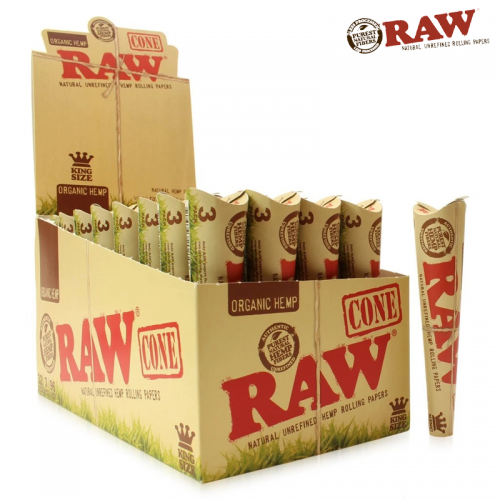 RAW ORGANIC KING SIZE PRE ROLLED CONE 3CT/32PK    
