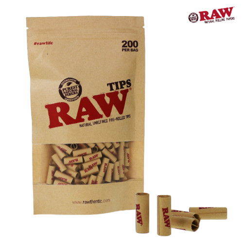 RAW TIPS PRE ROLLED UNBLEACHED 200CT/BAG  