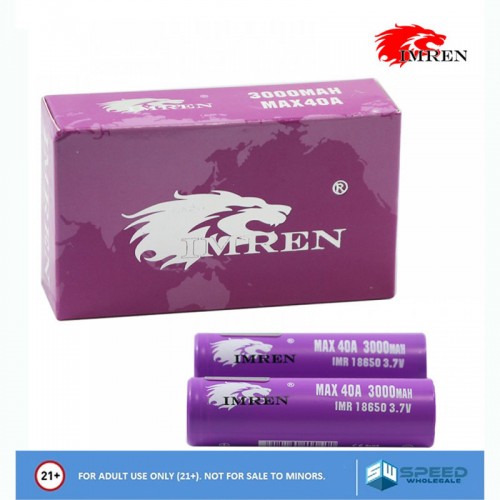 Imren 18650 3000mah 40A Batteries 2ct/pk