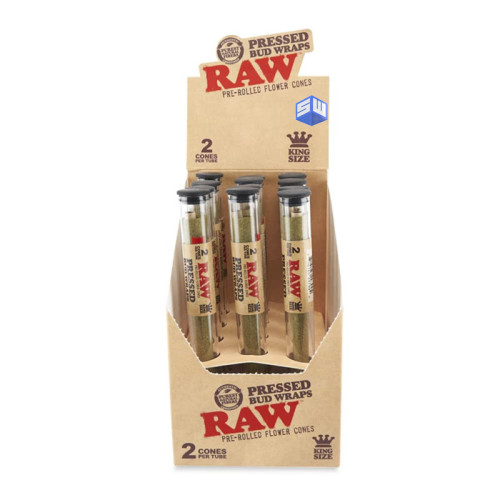 RAW HAND PRESSED BUD WRAPS PRE ROLLED FLOWER CONES 2CT/12PK  