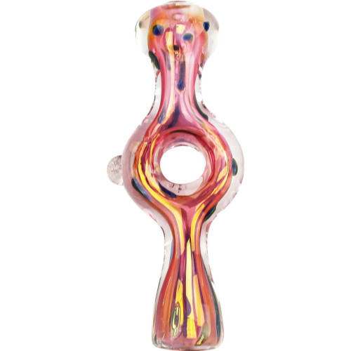 3 INCH GLASS DONUT WITH MARBLE DOT GOLD FUMED HAND PIPE 30GM 3CT/PK 
