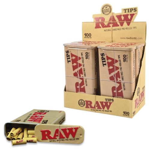 RAW NATURAL PRE ROLLED TIPS IN TIN 100CT/6TIN           