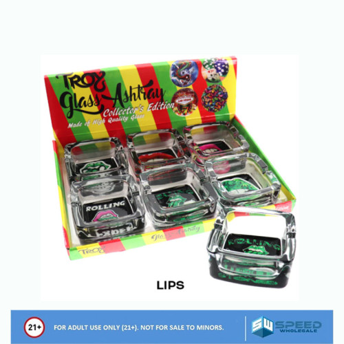 TROY SQUARE GLASS ASH TRAY 6CT/DISPLAY